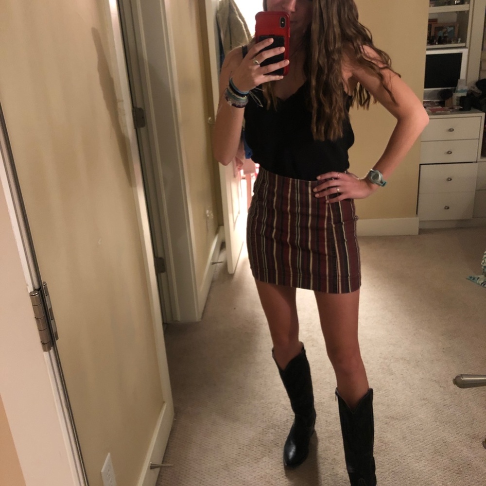 Vertical Striped Rustic Red Pencil Skirt